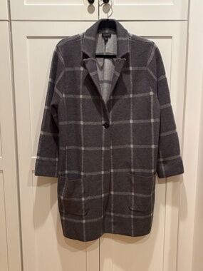 J.Jill Gray Windowpane Plaid Knit Cotton Jacket/Blazer Size Large